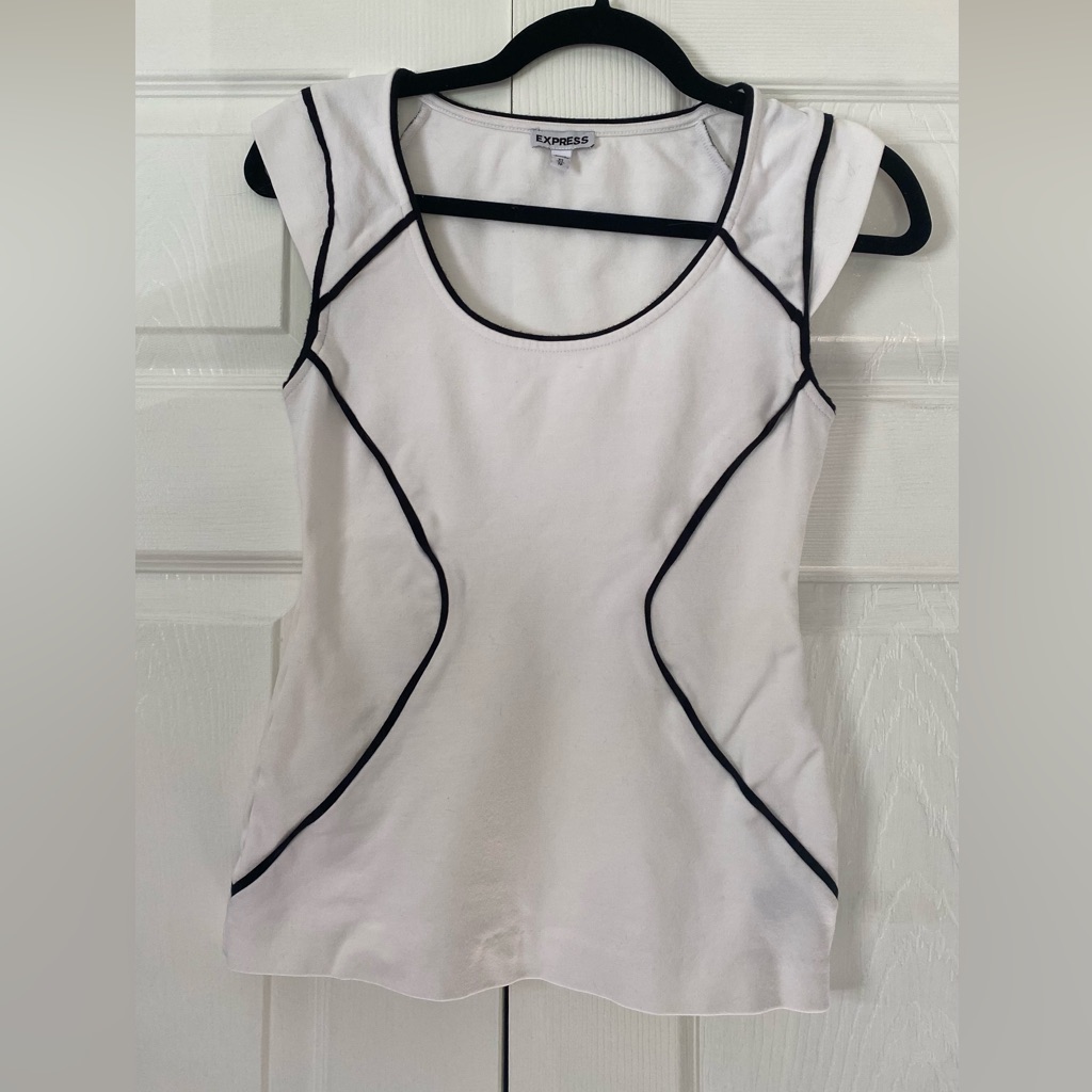 3 For $25 Express Women’s White Top With Cap Sleeves And Black Detail Size Xs